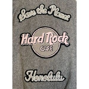 Hard Rock Cafe Honolulu Varsity Jacket Pink Leather Gray Wool Encore Performance